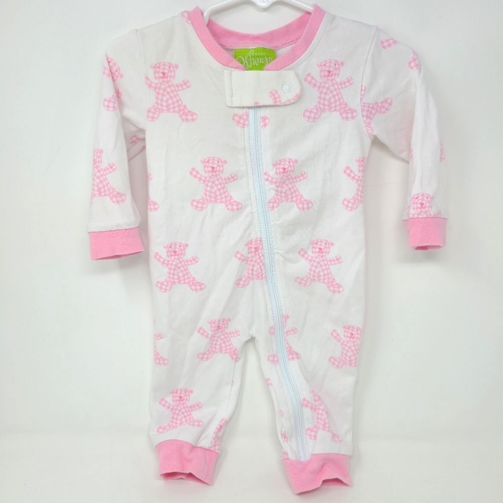 CLASSIC WHIMSY One Piece Sleeper‎ Outfit 3 Months White Pink Gingham Bears